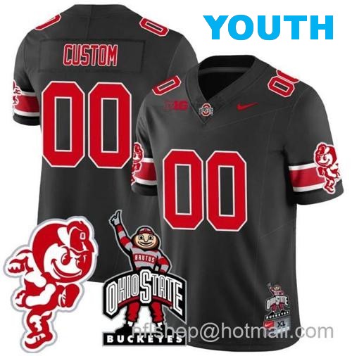 Youth Nike Custom Ohio State Buckeyes Jersey Name and Number Football Stitched Brutus Buckeye Patch Style 2 Black