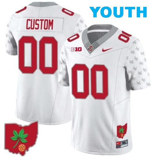 Youth Nike Custom Ohio State Jersey Name and Number Football Stitched Ohio Map Style 2 White Special