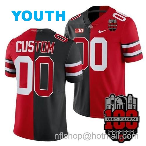 Youth Nike Custom Ohio State Buckeyes Jersey Name and Number 100th Anniversary Patch Scarlet Split Edition Stitched Black