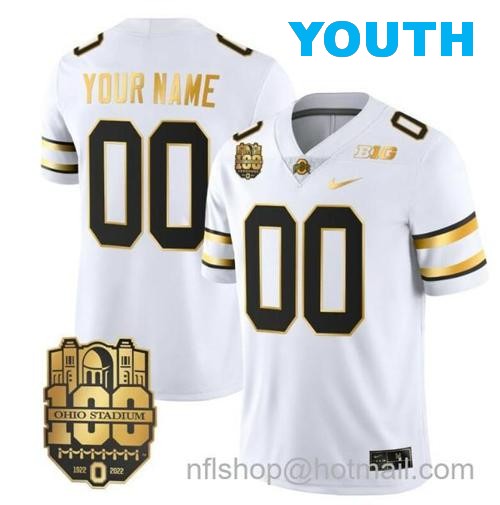 Youth Nike Custom Ohio State Buckeyes Jersey Name and Number College Football Stitched White Gold