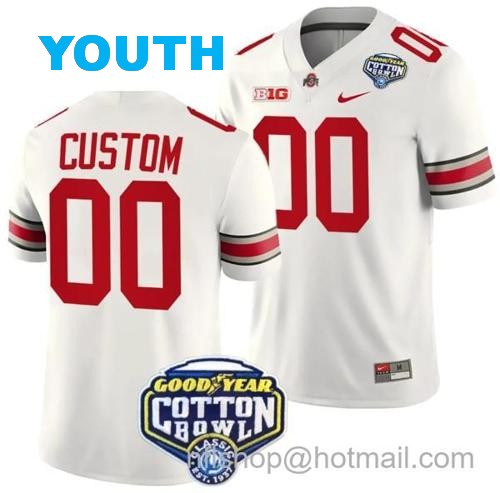 Youth Nike Custom Ohio State Buckeyes Jersey Name and Number Cotton Bowl Patch 2023 Football White