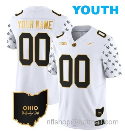 Youth Nike Custom Ohio State Buckeyes Jersey Name and Number College Football Stitched Alternate White Gold