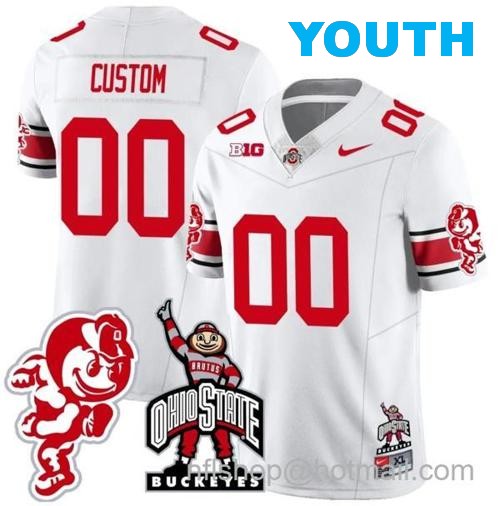 Youth Nike Custom Ohio State Buckeyes Jersey Name and Number Football Stitched Brutus Buckeye Patch Style 2 White