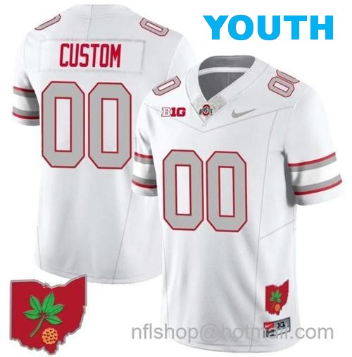 Youth Nike Custom Ohio State Buckeyes Jersey Name and Number Football Stitched Ohio Map Style 1 White