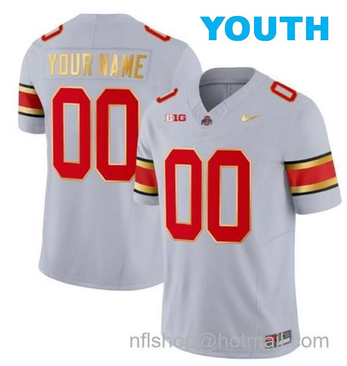 Youth Nike Custom Ohio State Buckeyes Jersey Name and Number College Football Stitched Gold Trim Gray