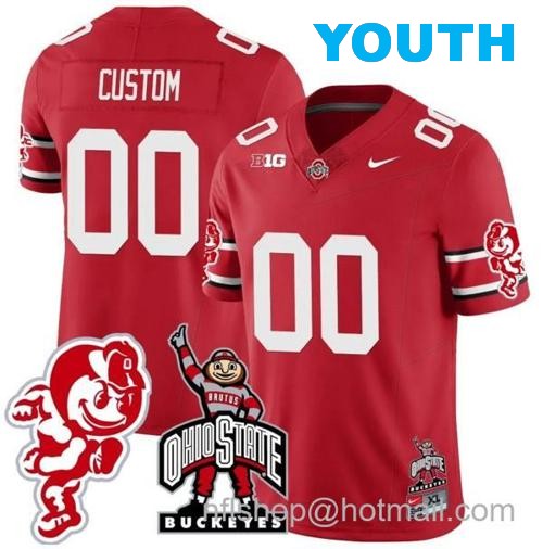 Youth Nike Custom Ohio State Buckeyes Jersey Name and Number Football Stitched Brutus Buckeye Patch Style 2 Scarlet