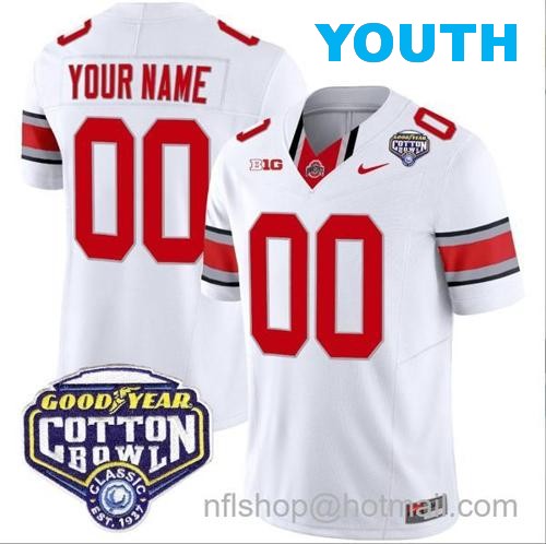 Youth Nike Custom Ohio State Buckeyes Jersey Name and Number Cotton Bowl Patch Vapor Football White