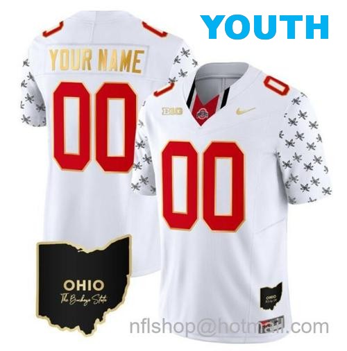 Youth Nike Custom Ohio State Buckeyes Jersey Name and Number College Football Stitched Alternate White Gold Trim