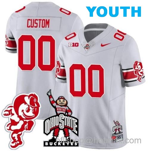 Youth Nike Custom Ohio State Buckeyes Jersey Name and Number Football Stitched Brutus Buckeye Patch Style 2 Gray