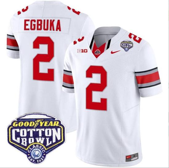 Women's Nike Emeka Egbuka Jersey #2 Ohio State Buckeyes Cotton Bowl Patch Vapor Football White