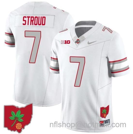 Women's Nike CJ Stroud Jersey #7 Ohio State Buckeyes Football Stitched Ohio Map Patch White