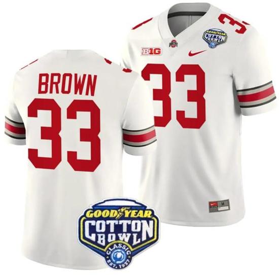 Women's Nike Devin Brown Jersey #33 Ohio State Buckeyes Cotton Bowl Patch 2023 Football White