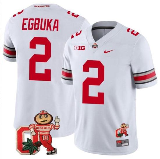 Women's Nike Emeka Egbuka Jersey #2 Ohio State Buckeyes Mascot Patch College Football White