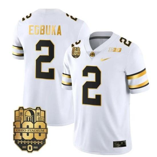 Women's Nike Ohio State Buckeyes Emeka Egbuka Jersey #2 College Football Stitched White Gold