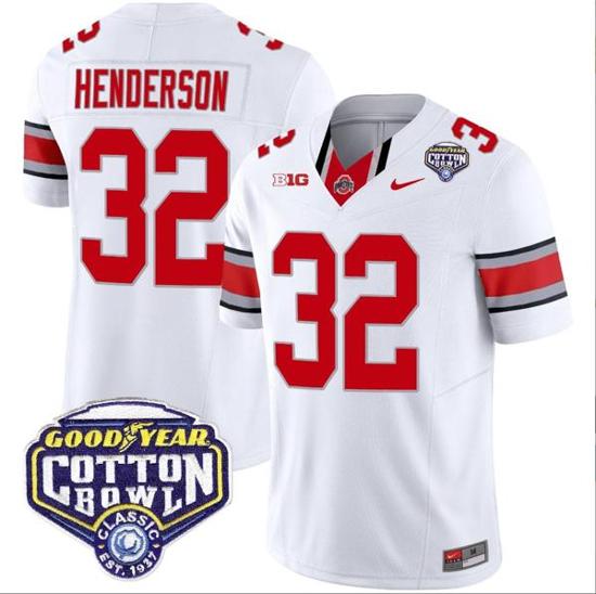 Women's Nike TreVeyon Henderson Jersey #32 Ohio State Buckeyes Cotton Bowl Patch Vapor Football White