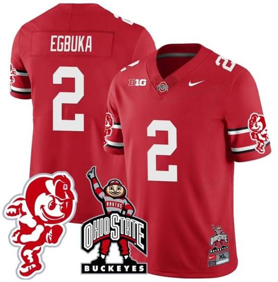 Women's Nike Emeka Egbuka Jersey #2 Ohio State Buckeyes Football Stitched Brutus Buckeye Patch Scarlet