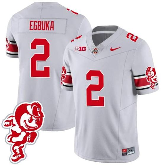 Women's Nike Emeka Egbuka Jersey #2 Ohio State Buckeyes Football 2023 Stitched Brutus Buckeye Patch Gray