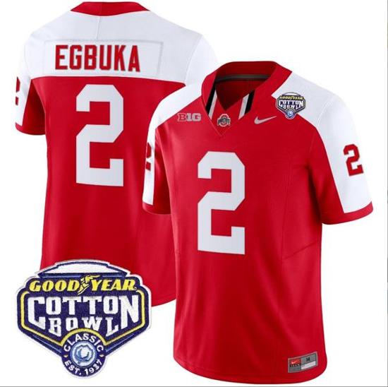 Women's Nike Emeka Egbuka Jersey #2 Ohio State Buckeyes Cotton Bowl Patch Vapor Football Red Alternate