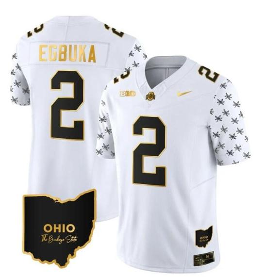 Women's Nike Ohio State Buckeyes Emeka Egbuka Jersey #2 College Football Stitched Alternate White Gold