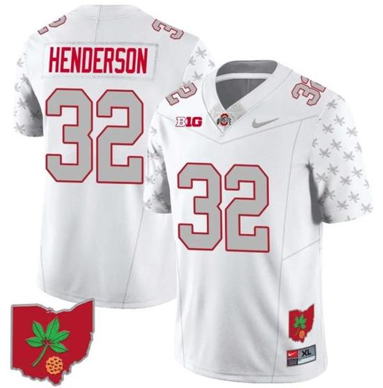 Women's Nike TreVeyon Henderson Jersey #32 Ohio State Buckeyes Football Stitched Ohio Map Patch White