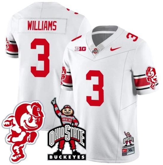 Women's Nike Miyan Williams Jersey #3 Ohio State Buckeyes Football Stitched Brutus Buckeye Patch White