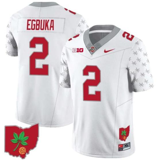 Women's Nike Emeka Egbuka Jersey #2 Ohio State Buckeyes Football Stitched Ohio Map Patch White Special Style 2