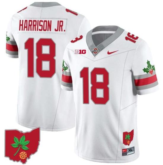 Women's Nike Marvin Harrison Jr Jersey #18 Ohio State Buckeyes Football Stitched Ohio Map Patch White Style 2