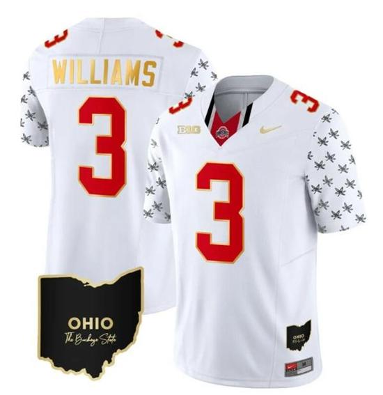 Women's Nike Ohio State Buckeyes Miyan Williams Jersey #3 College Football Stitched Alternate White Gold Trim