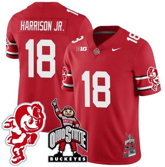 Women's Nike Marvin Harrison Jr Jersey #18 Ohio State Buckeyes Football Stitched Brutus Buckeye Patch Scarlet