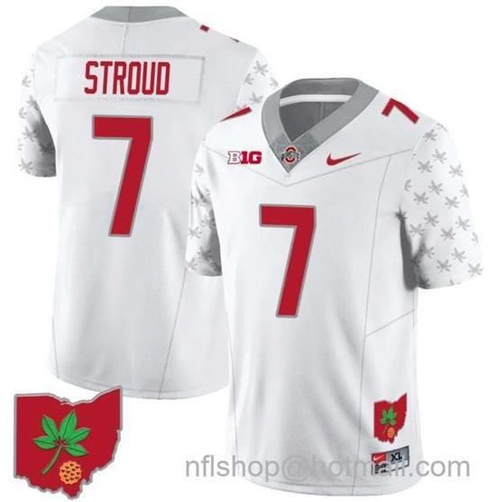 Women's Nike CJ Stroud Jersey #7 Ohio State Buckeyes Football Stitched Ohio Map Patch White Special Style 2