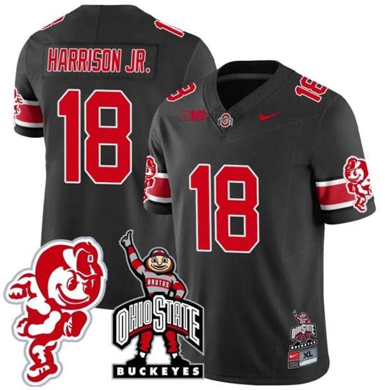 Women's Nike Marvin Harrison Jr Jersey #18 Ohio State Buckeyes Football Stitched Brutus Buckeye Patch Black