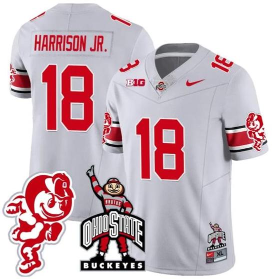 Women's Nike Marvin Harrison Jr Jersey #18 Ohio State Buckeyes Football Stitched Brutus Buckeye Patch Gray