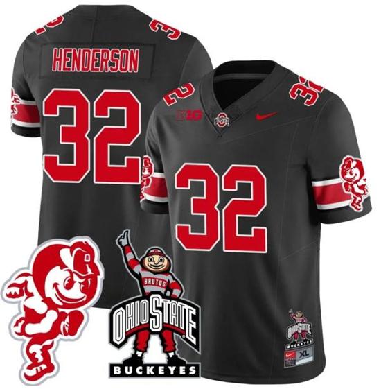 Women's Nike TreVeyon Henderson Jersey #32 Ohio State Buckeyes Football Stitched Brutus Buckeye Patch Black