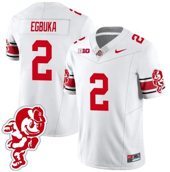 Women's Nike Emeka Egbuka Jersey #2 Ohio State Buckeyes Football 2023 Stitched Brutus Buckeye Patch White