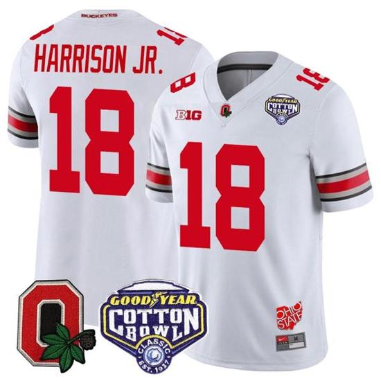 Women's Nike Marvin Harrison Jr Jersey #18 Ohio State Buckeyes Good Year Cotton Bowl Patch Football White