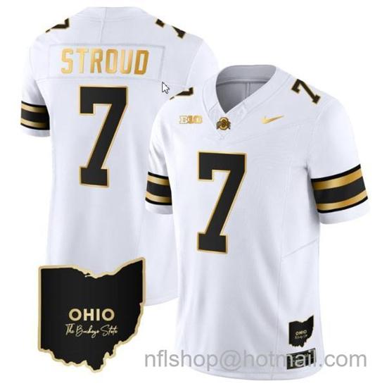 Women's Nike CJ Stroud Jersey #7 Ohio State Buckeyes College Football Stitched Vapor Limited Gold Ohio Patch White Gold