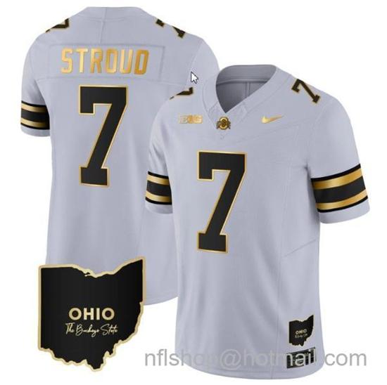 Women's Nike CJ Stroud Jersey #7 Ohio State Buckeyes College Football Stitched Vapor Limited Gold Ohio Patch Gray Gold