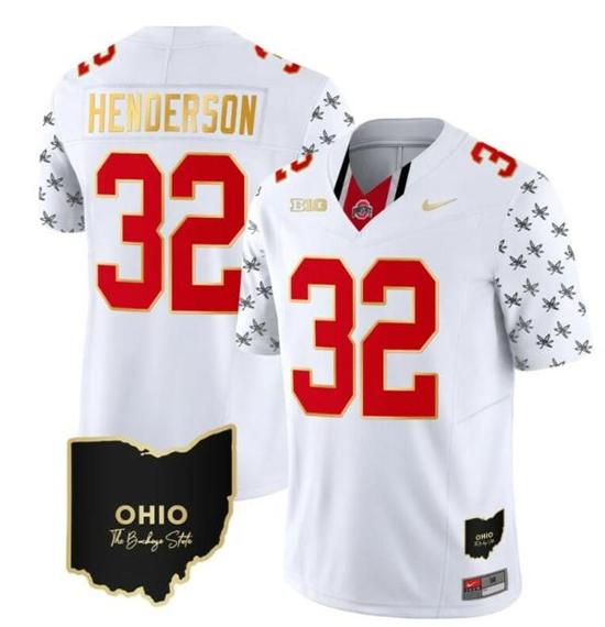 Women's Nike Ohio State Buckeyes Treveyon Henderson Jersey #32 College Football Stitched Alternate White Gold Trim