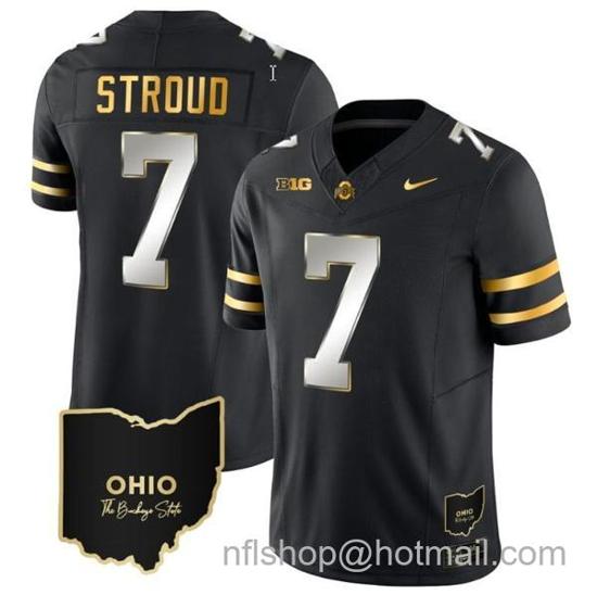 Women's Nike CJ Stroud Jersey #7 Ohio State Buckeyes College Football Stitched Vapor Limited Gold Ohio Patch Black Limited