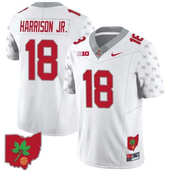 Women's Nike Marvin Harrison Jr Jersey #18 Ohio State Buckeyes Football Stitched Ohio Map Patch White Special Style 2