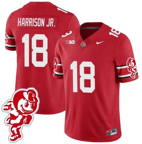 Women's Nike Marvin Harrison Jr Jersey #18 Ohio State Buckeyes Football 2023 Stitched Brutus Buckeye Patch Scarlet