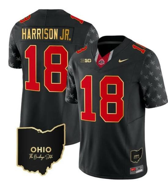 Women's Nike Ohio State Buckeyes Marvin Harrison Jr Jersey #18 College Football Stitched Alternate Black Gold Trim