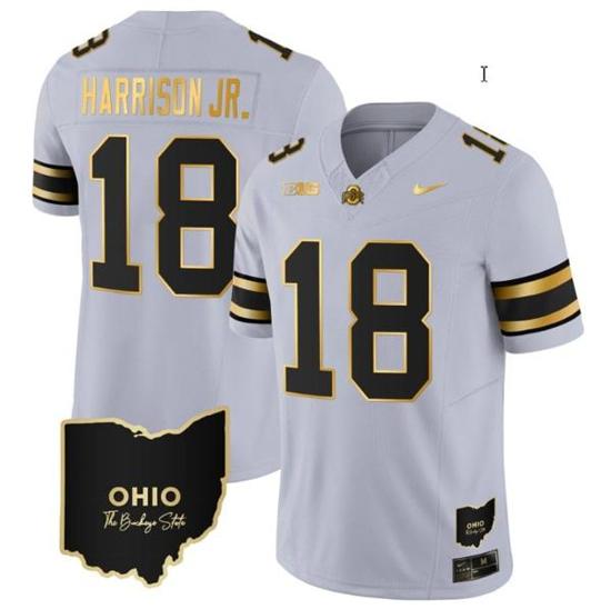 Women's Nike Marvin Harrison Jr Jersey #18 Ohio State Buckeyes College Football Stitched Special Vapor Limited Ohio Patch Gray Gold