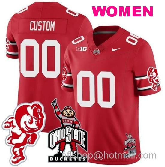 Women's Nike Custom Ohio State Buckeyes Jersey Name and Number Football Stitched Brutus Buckeye Patch Style 2 Scarlet