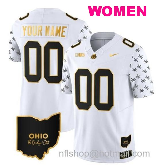 Women's Nike Custom Ohio State Buckeyes Jersey Name and Number College Football Stitched Alternate White Gold