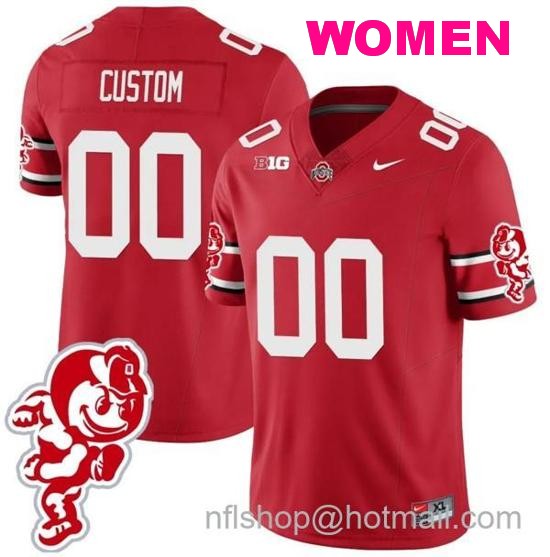 Women's Nike Custom Ohio State Buckeyes Jersey Name and Number Football Stitched Brutus Buckeye Patch Style 1 Scarlet