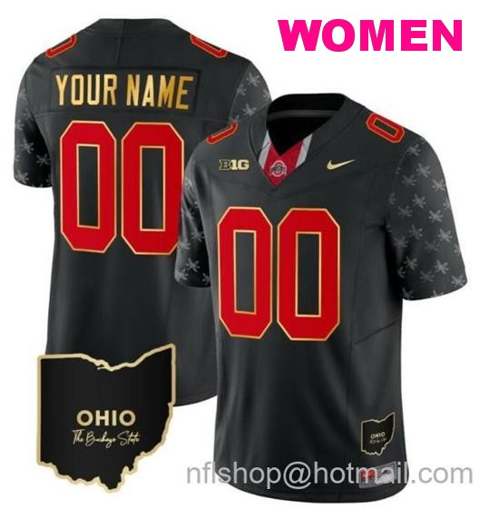 Women's Nike Custom Ohio State Buckeyes Jersey Name and Number College Football Stitched Alternate Black Gold Trim