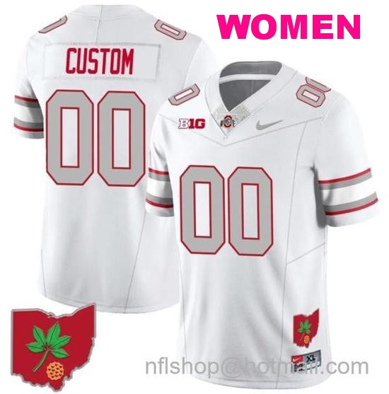 Women's Nike Custom Ohio State Buckeyes Jersey Name and Number Football Stitched Ohio Map Style 1 White