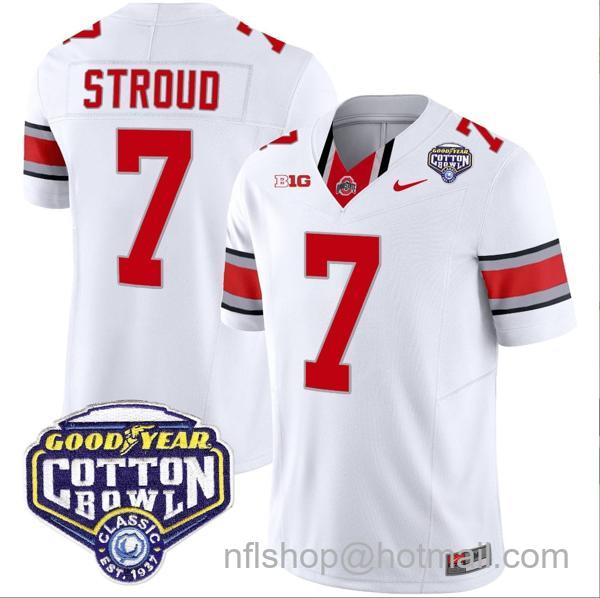 Nike Men's CJ Stroud Jersey #7 Ohio State Buckeyes Cotton Bowl Patch Vapor Football White