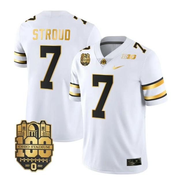 Nike Men's Ohio State Buckeyes CJ Stroud Jersey #7 College Football Stitched White Gold